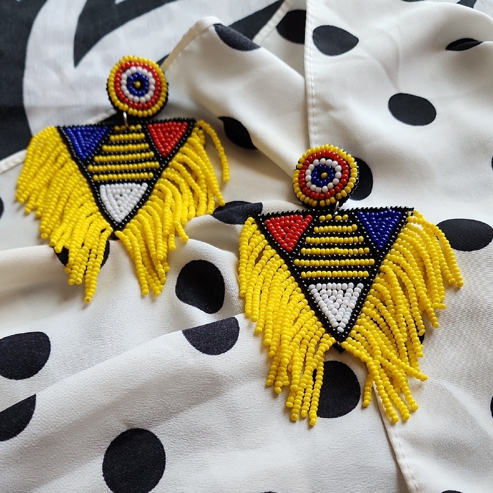 Sassy Jones Yellow Beaded Fringe Earrings